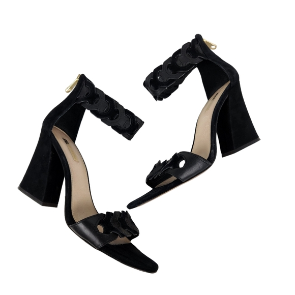 Louise et Cie Kaitlee Black Suede Leather Heeled Sandals Womens Size 9.5 - Picture 1 of 12